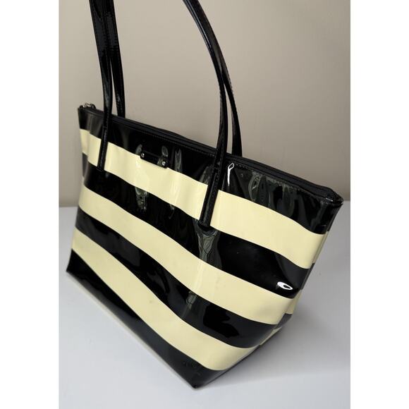 Kate Spade Penn Valley Sophie Tote Large Black Cream Patent PVC Top Handle Bag - Picture 2 of 11